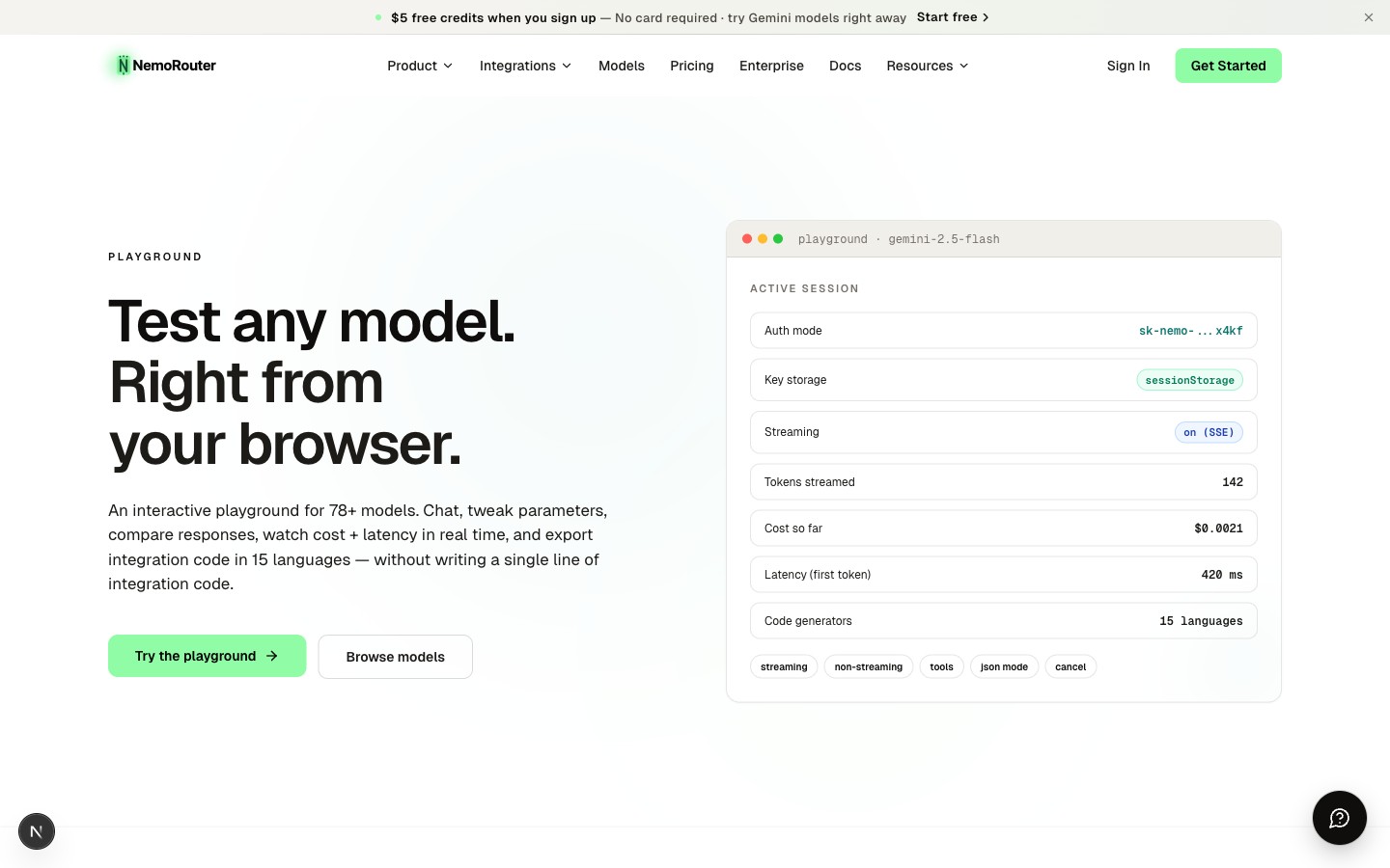 Public playground — pick a model and start chatting