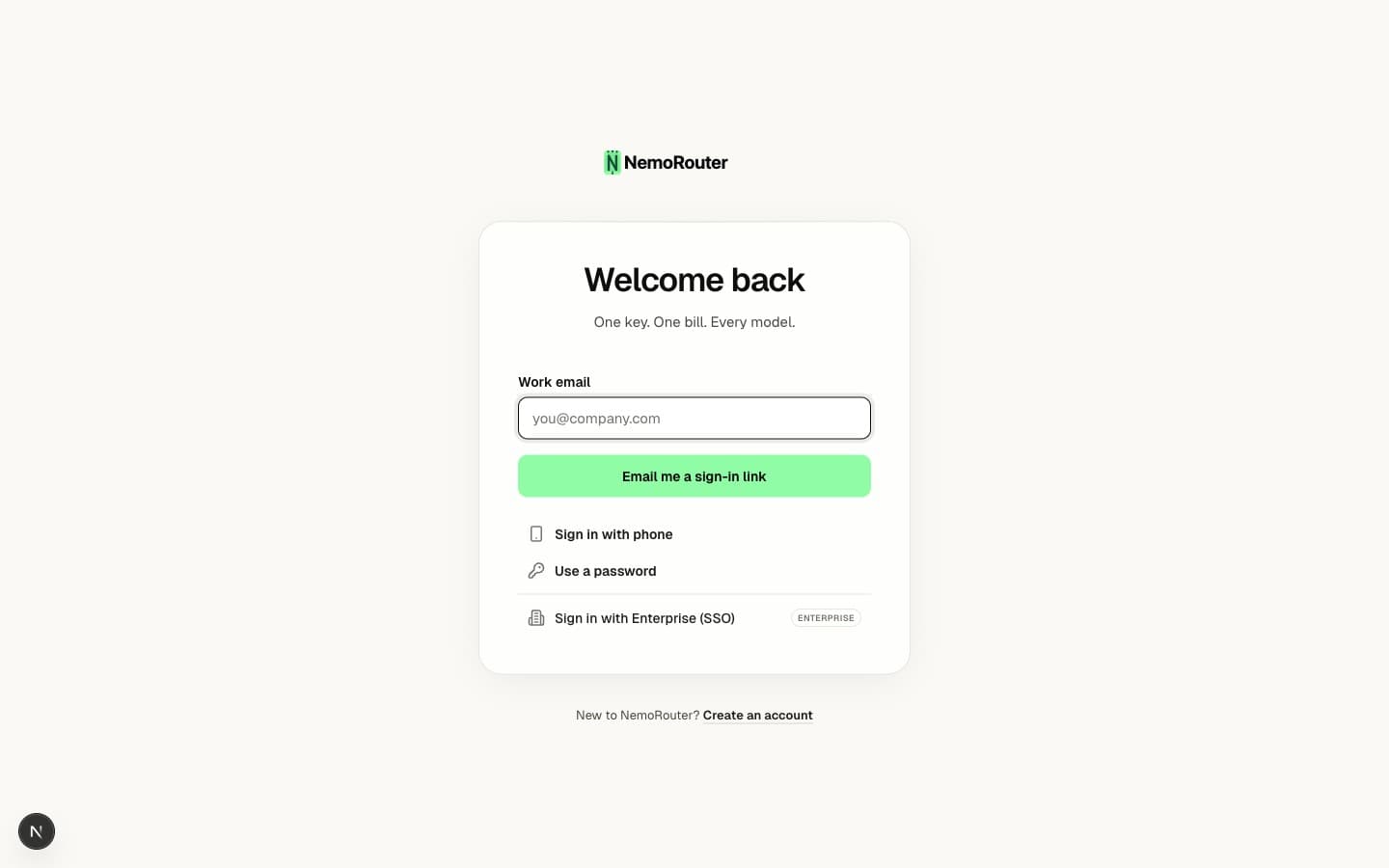 Login page — sign in to manage keys, billing, and your team