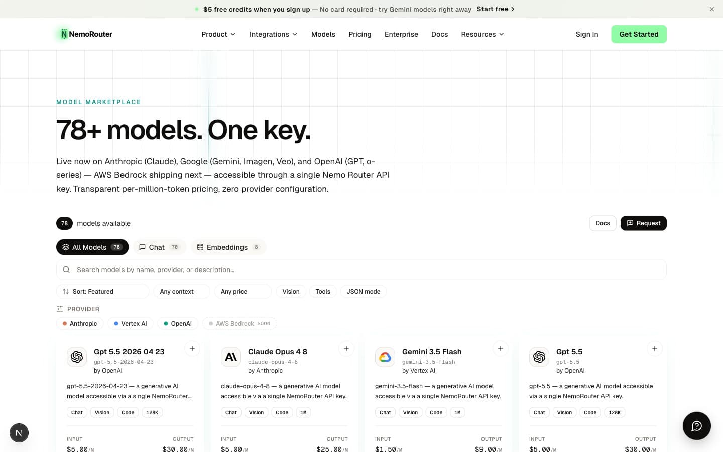 Models catalog — every major provider through one endpoint