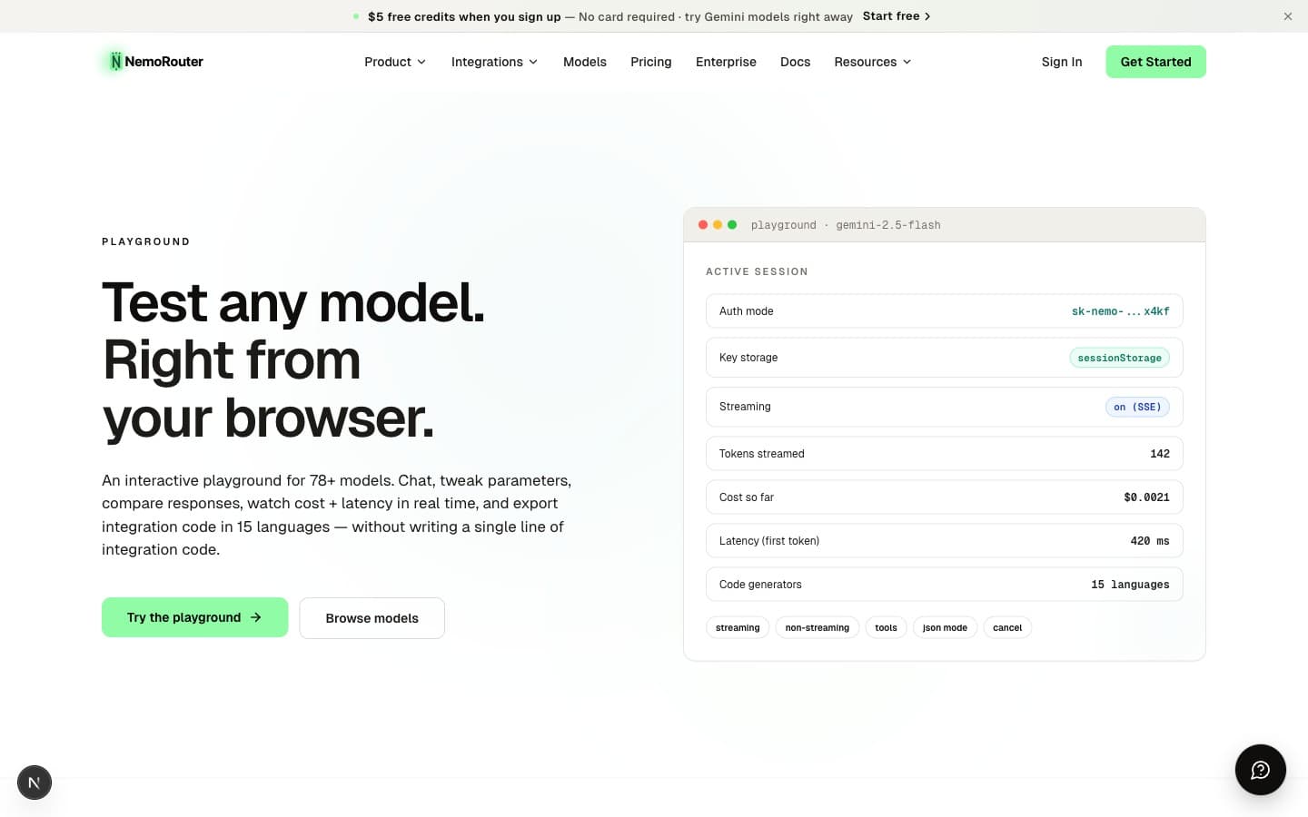 Public playground — try chat completions interactively