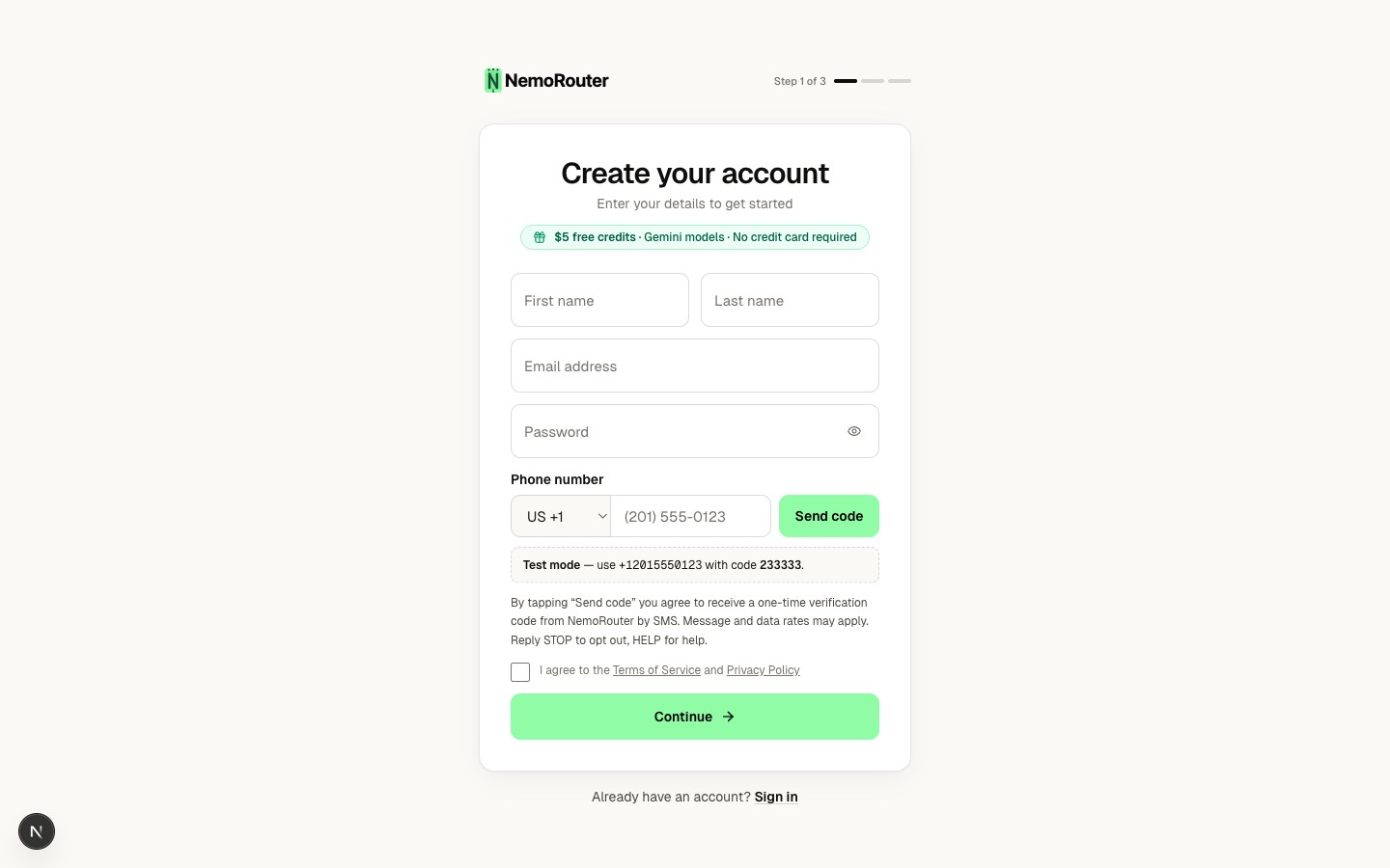 Sign up — create your nRouter account